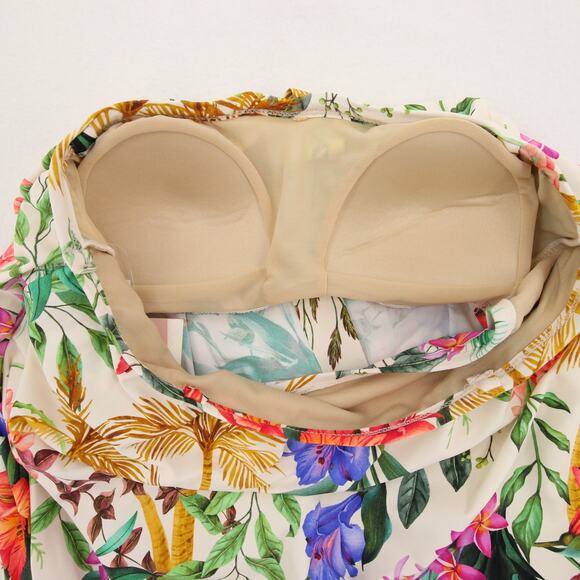 Alex Marie Tankini Top Cream Tropical Floral Blouson Multicolor Strapless Wrap S - Picture 7 of 13